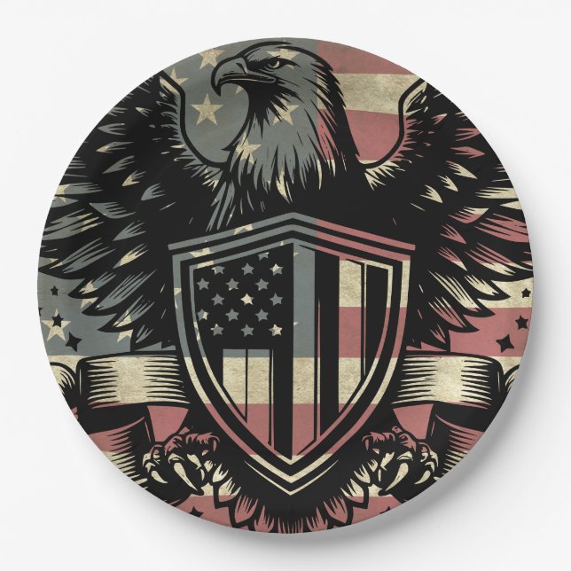 American Flag Bald Eagle Patriotic  Paper Plate (Front)