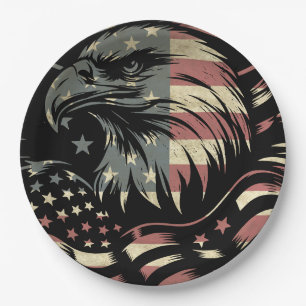 American Flag Bald Eagle Patriotic  Paper Plate