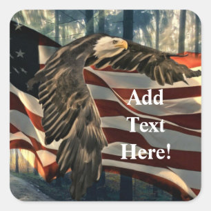 American Flag Bald Eagle Square Sticker