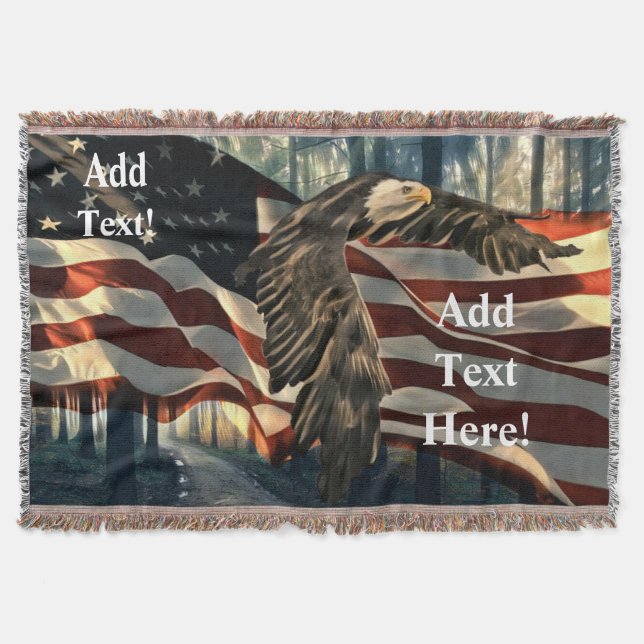 American Flag Bald Eagle Throw Blanket (Front)