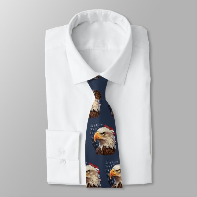 American Flag Bald Eagle Tie (Tied)