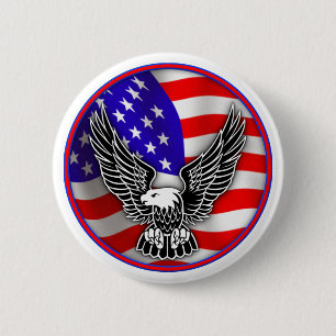American Flag Bald Eagle United States Button Badg