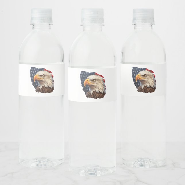 American Flag Bald Eagle Water Bottle Label (Bottles)