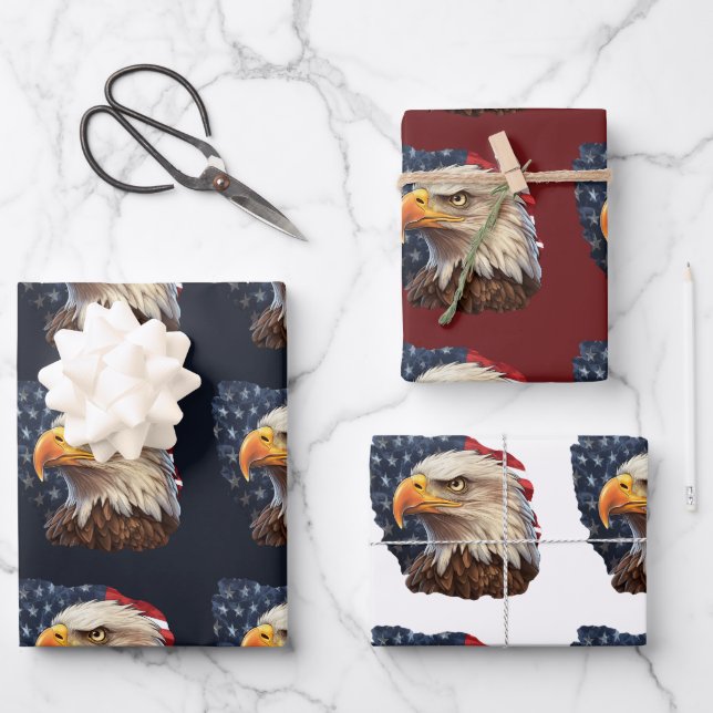 American Flag Bald Eagle Wrapping Paper Sheet (Front)