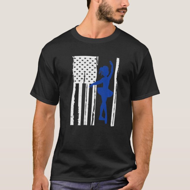 American Flag Ballerina Ballet Gymnastics Girls Te T-Shirt (Front)