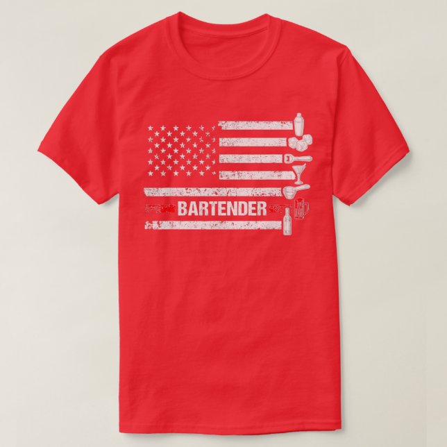American Flag Bartending Bar Working Bartender 2 T-Shirt (Design Front)