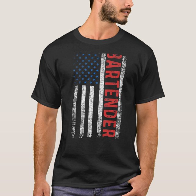 American Flag Bartending Bar Working Bartender T-Shirt (Front)