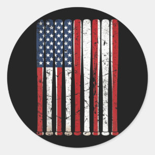 American Flag Baseball Bats Vintage USA 4th of Classic Round Sticker