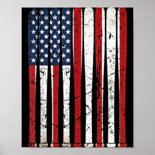 American Flag Baseball Bats Vintage USA 4th of Poster
