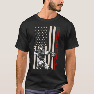 American Flag Baseball Catcher US Sportsman T-Shirt