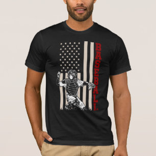 American Flag Baseball Catcher US Sportsman T-Shirt