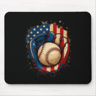American Flag Baseball Glove Patriotic Red White B Mouse Pad