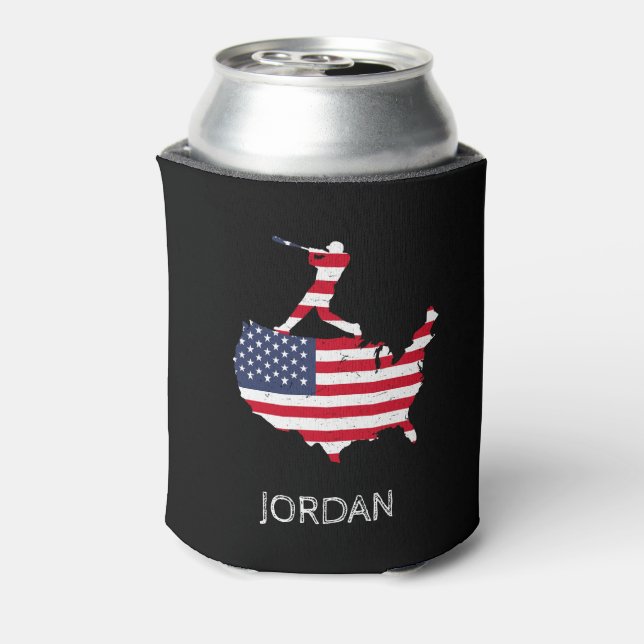 American Flag Baseball Personalised Can Cooler (Can Back)