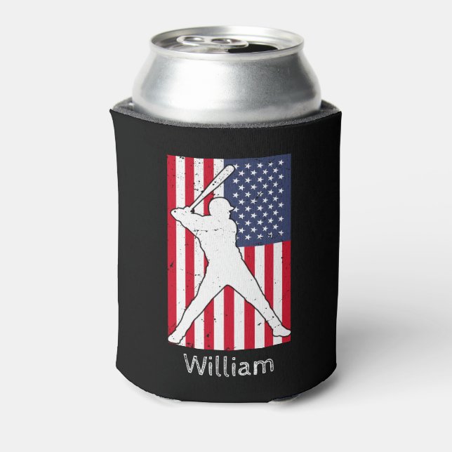 American Flag Baseball Personalised  Can Cooler (Can Back)