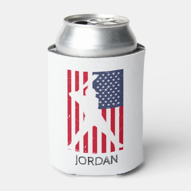 American Flag Baseball Personalised  Can Cooler (Can Front)