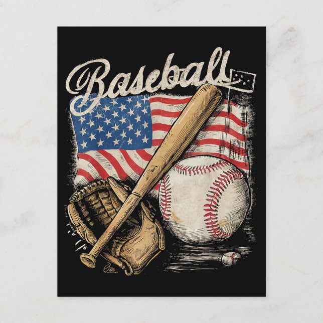 American Flag Baseball Player Bat Fan Catcher Pitc Enclosure Card (Front)