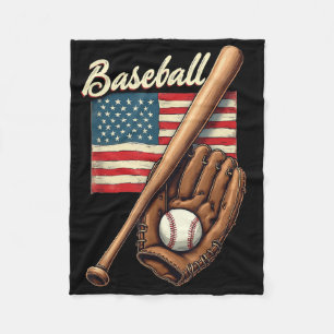 American Flag Baseball Player Bat Fan Catcher Pitc Fleece Blanket