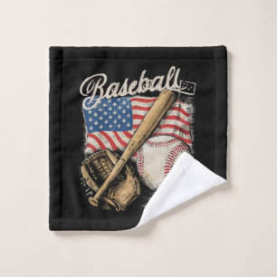 American Flag Baseball Player Bat Fan Catcher Pitc Wash Cloth