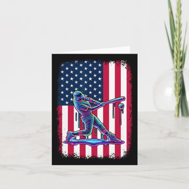 American Flag Baseball Player Bat Patriotic 4th Of Card (Front)