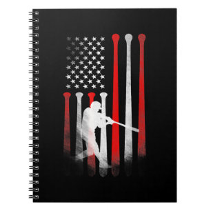 American Flag Baseball Player Flag, Dad, Mum, Kid Notebook