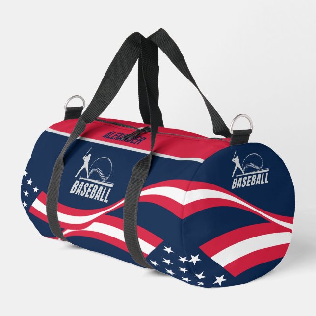 American Flag, Baseball Player Girl, Birthday Gift Duffle Bag (Left Corner)