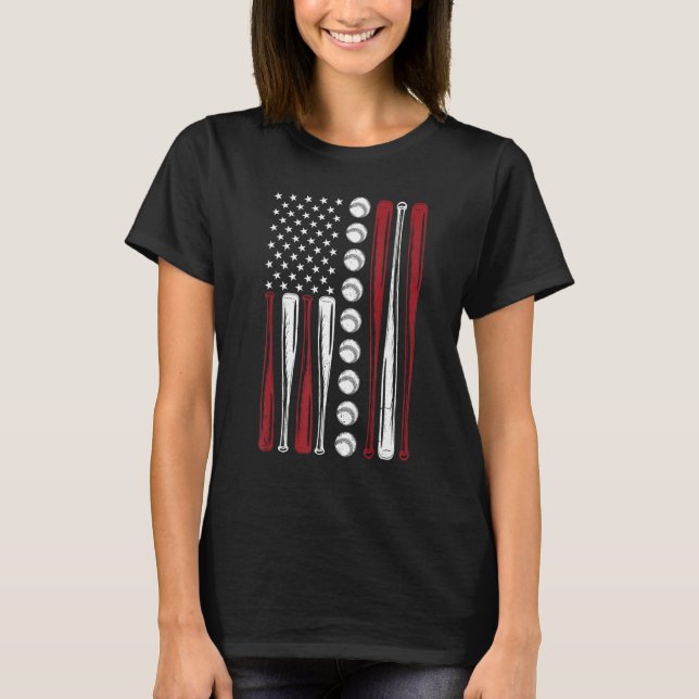 American Flag Baseball Red White Blue 4th of July  T-Shirt (Front)