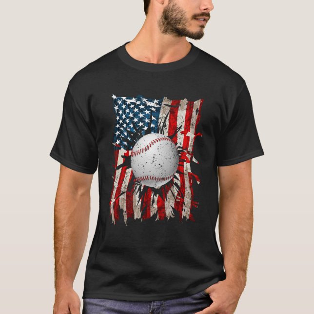 American Flag Baseball Red White Blue 4th of July  T-Shirt (Front)