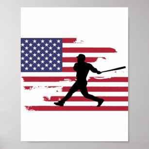 American Flag Baseball Silhouette Baseball Player Poster