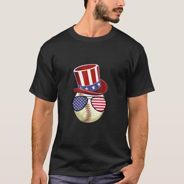 American Flag Baseball Sunglasses 4th Of July T-Shirt (Front)