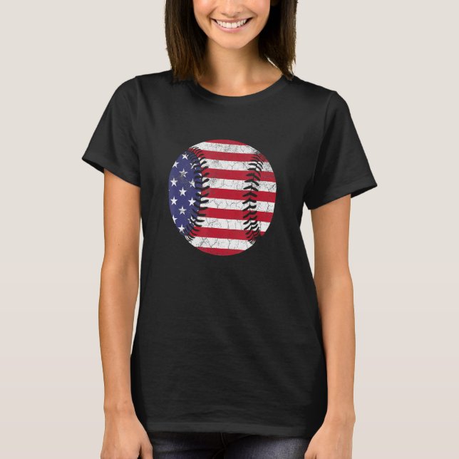 American Flag Baseball T Shirt July 4th USA Men Wo (Front)