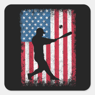 American Flag Baseball Team Gift for Men Boys Girl Square Sticker