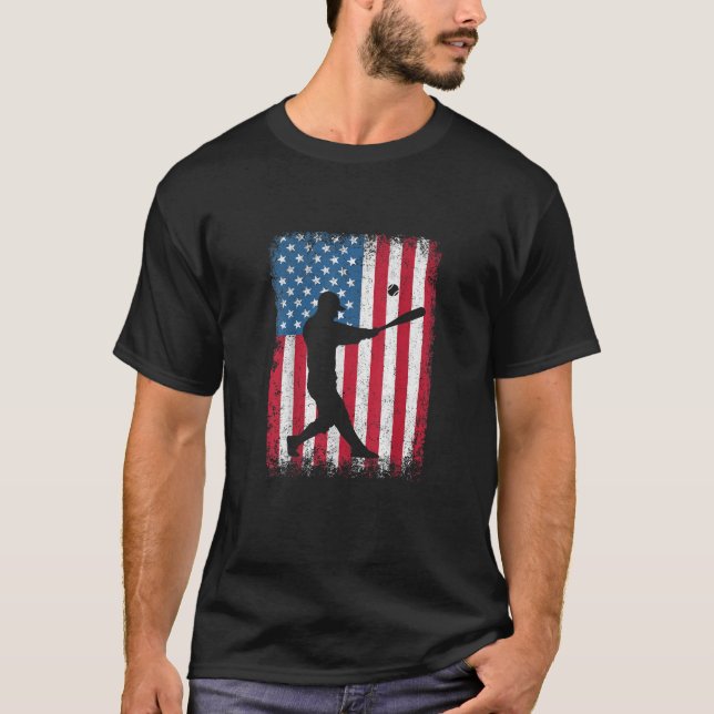 American Flag Baseball Team Gift for Men Boys Girl T-Shirt (Front)