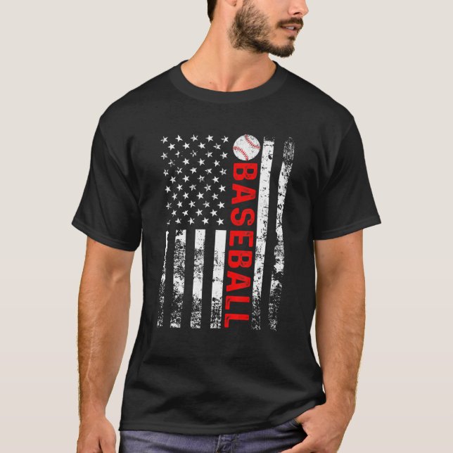 American Flag Baseball Team Gift Funny Baseball T-Shirt (Front)