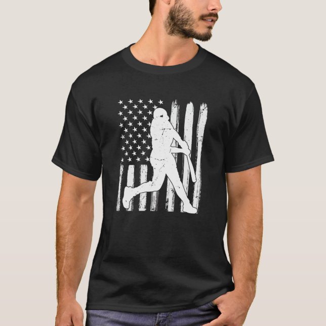 American Flag Baseball Team Gift  T-Shirt (Front)