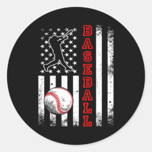 American Flag Baseball Team Vintage Baseball T Shi Classic Round Sticker