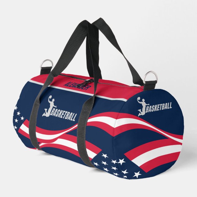 American Flag, Basketball Player, Birthday Gift Duffle Bag (Left Corner)