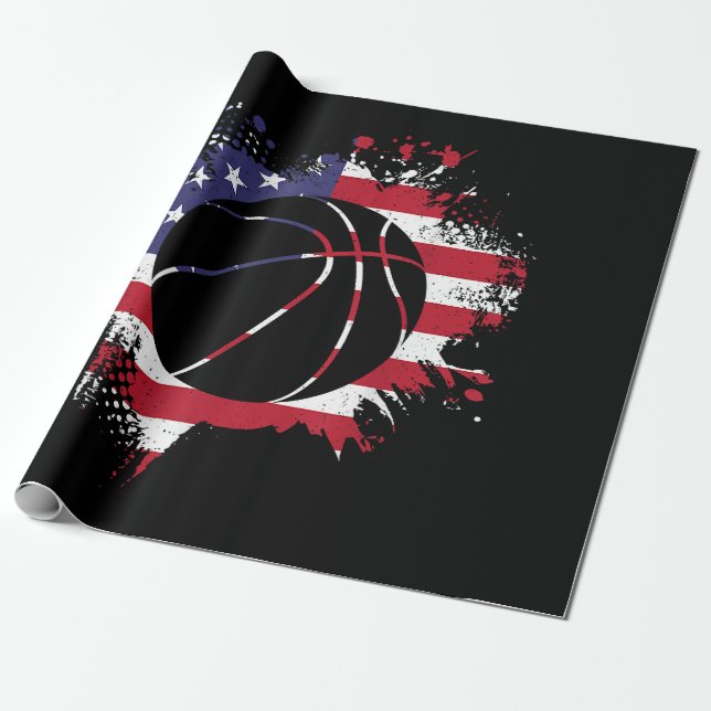 American Flag Basketball Player  Wrapping Paper (Unrolled)