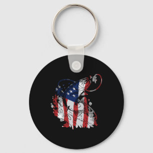 American Flag Bass Fish 4th of July for Fisherman Key Ring