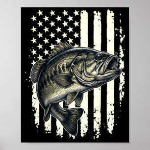 American Flag Bass Fish Fishing Fisherman Boy Men Poster