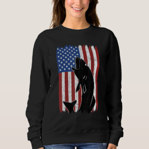American Flag Bass Fishing Usa Us Fish Fisherman V Sweatshirt