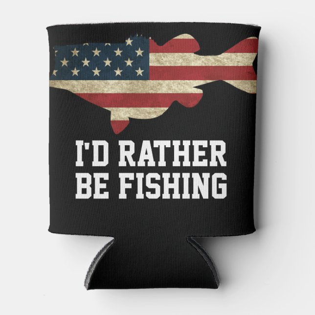 American Flag Bass Rather Be Fishing Can Cooler (Front)