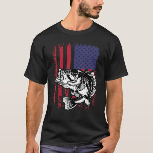 American Flag Bass USA Fishing Fisherman Outdoors  T-Shirt