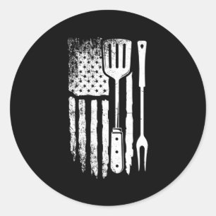 American Flag Bbq Proud Usa Barbecue Grill 4Th Of  Classic Round Sticker