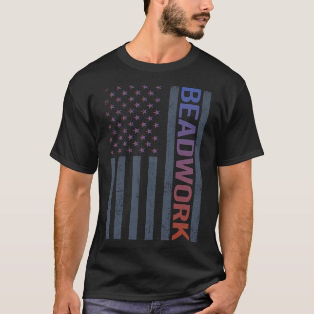 American Flag Beadwork Beading Beads T-Shirt (Front)