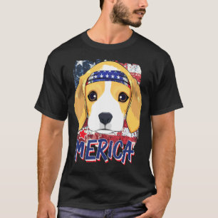 American Flag Beagle Dog Merica Bandanna 4th Of Ju T-Shirt