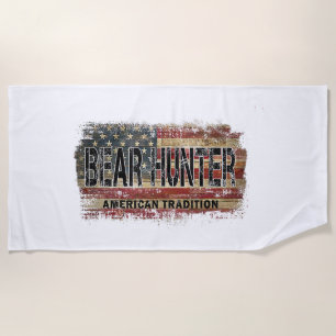 American Flag Bear Hunter Beach Towel