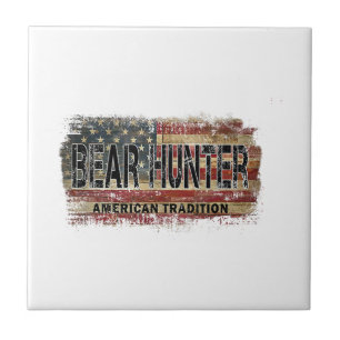 American Flag Bear Hunter Ceramic Tile