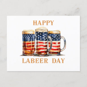 American Flag Beer Happy Labeer Day Funny Labor Da Holiday Postcard