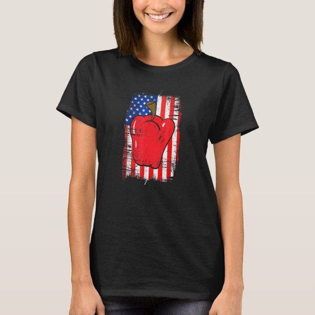 American Flag Bell Pepper Farmers Love Growing Bel T-Shirt (Front)