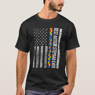 American Flag Best Autism Stepdad Ever Autism Awar T-Shirt